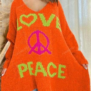 Fun orange sweater! Love and peace